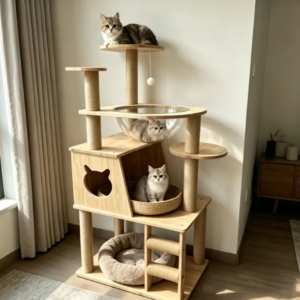 Deluxe Multi-Level Wooden Cat Tree Tower with Space Capsule & Sisal Scratching Posts