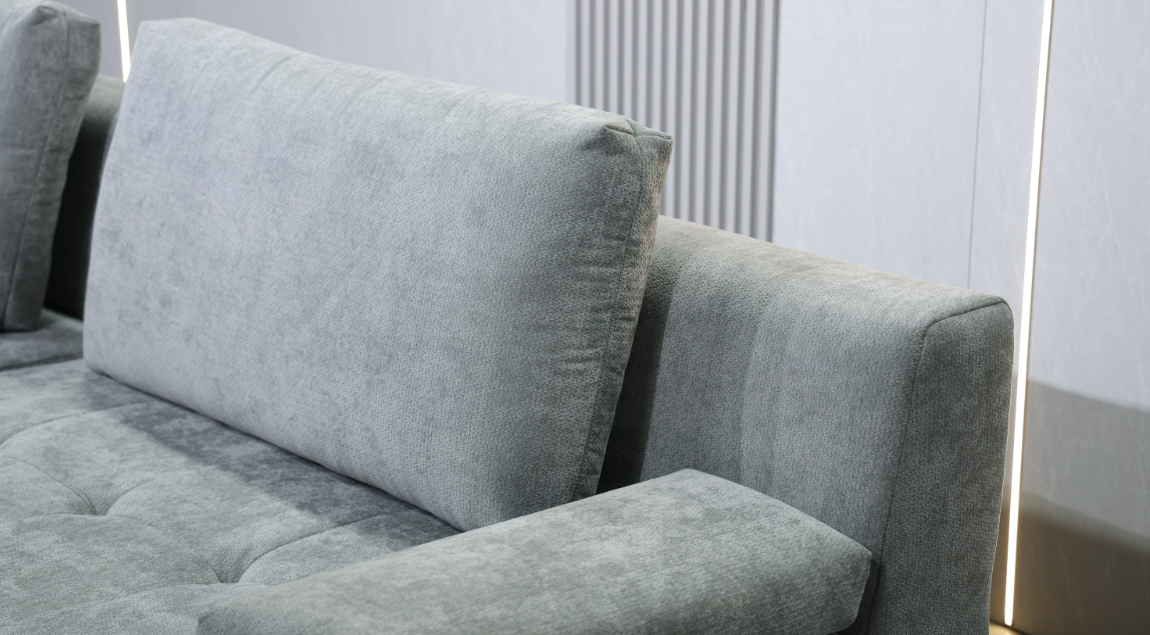 Modern Grey 3-Seater Corduroy Sofa with Adjustable Armrest Pads & Tufted Seats - Image 5