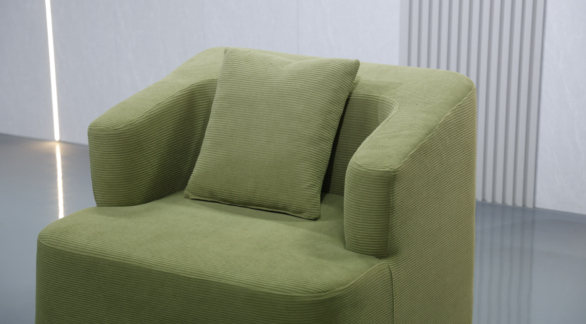Modern Sage Green Armchair with Wide Armrests & Matching Lumbar Pillow - Image 4