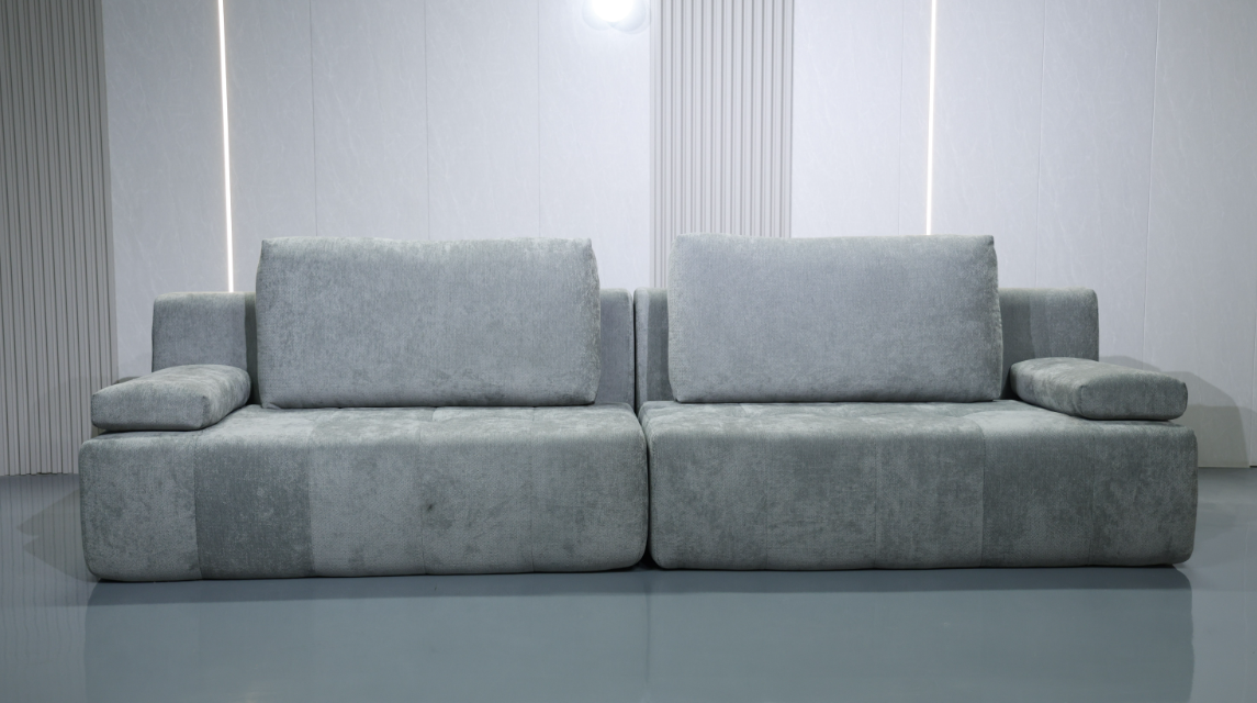 Modern Grey 3-Seater Corduroy Sofa with Adjustable Armrest Pads & Tufted Seats - Image 6