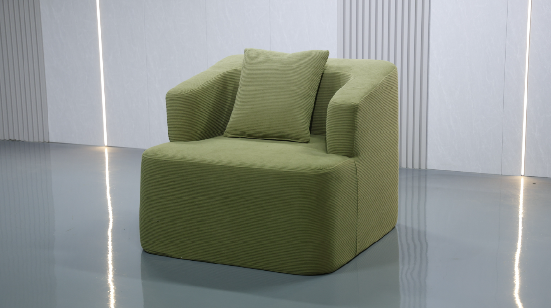 Modern Sage Green Armchair with Wide Armrests & Matching Lumbar Pillow - Image 3