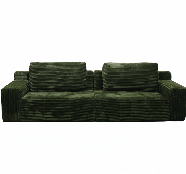 Vintage Green 3-Seater Corduroy Sofa with Tufted Seats & Back Cushions - Image 5