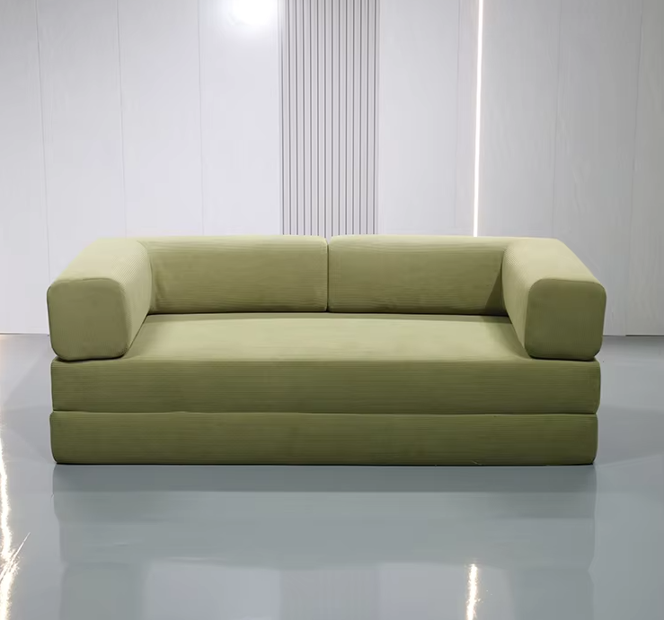 Frameless Compressed Corduroy Sofa with High-Density Foam Core