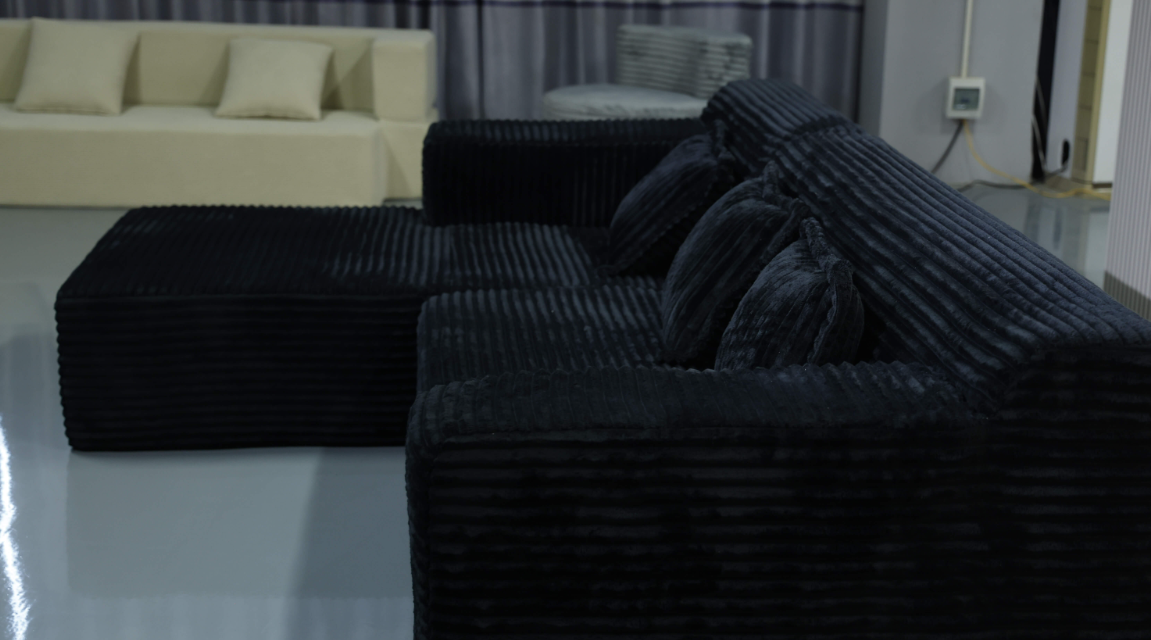 Modern Grey 3-Seater Corduroy Sofa with Adjustable Armrest Pads & Tufted Seats - Image 4