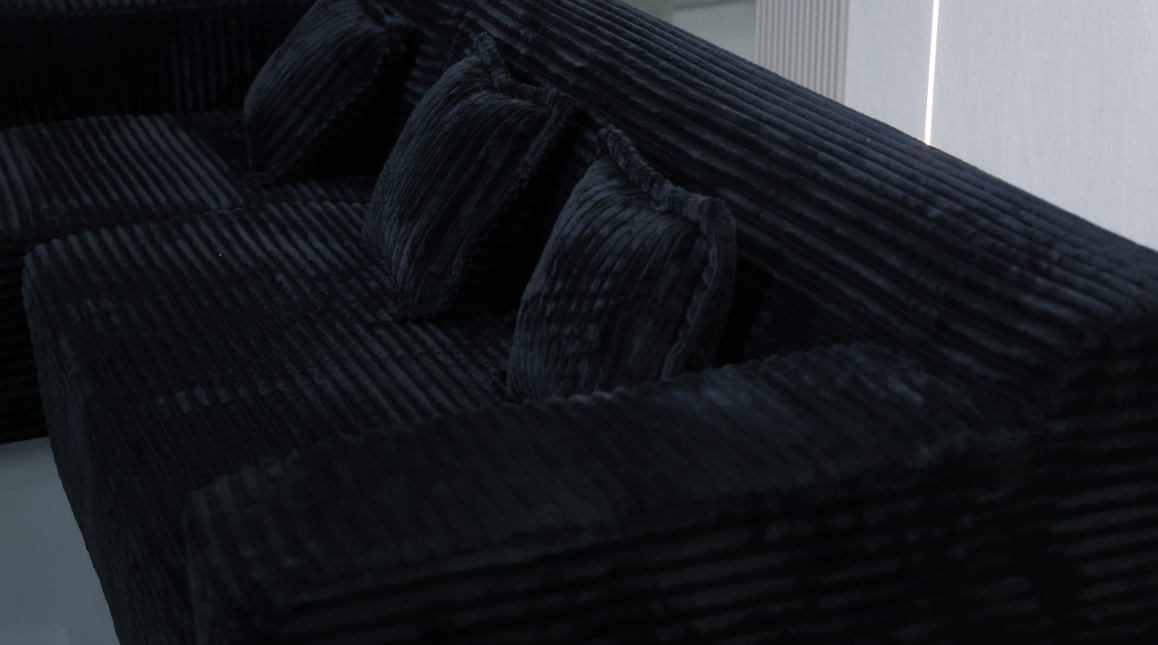 Modern Grey 3-Seater Corduroy Sofa with Adjustable Armrest Pads & Tufted Seats - Image 5