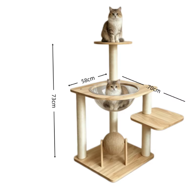 Modern Wooden Cat Tower with Clear Space Capsule & Sisal Scratch Ball - Image 3