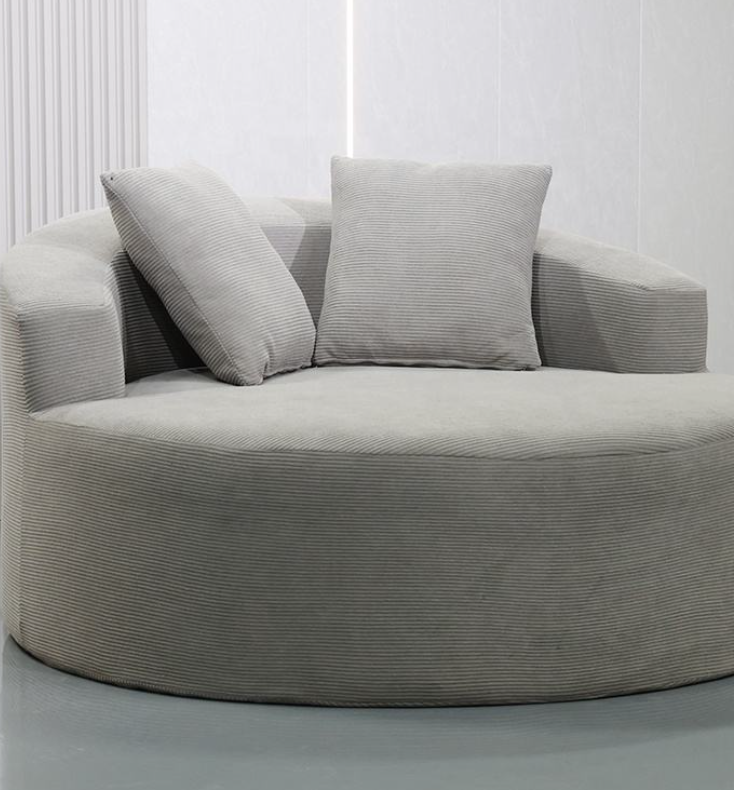 Oversized Round Corduroy Loveseat with Curved Backrest & 2 Pillows - Image 4