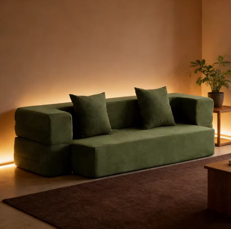 Folding Corduroy Sofa Bed with High-Density Sponge & Adjustable Design - Image 2