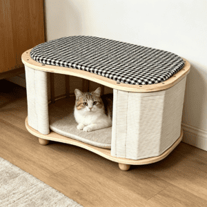 Modern Multi functional Cat House Stool Woven Pet Bed Ottoman Indoor Cat Cave Nest with Padded Cushion for Small Dogs and Cats