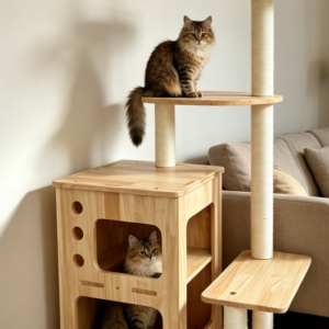 Multi-Level Wooden Cat Tree with Double Condo & Cozy Top Perch