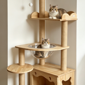 Luxury Multi-Level Cat Tree with Private Condo, Wave Perch & Space Capsule