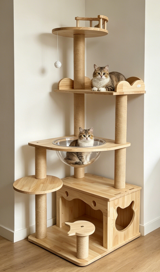 Luxury Multi-Level Cat Tree with Private Condo, Wave Perch & Space Capsule
