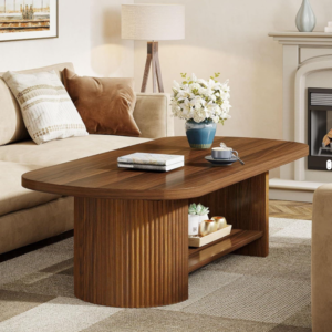 Pill-Shaped 2-Tier Coffee Table with Fluted Curved Legs