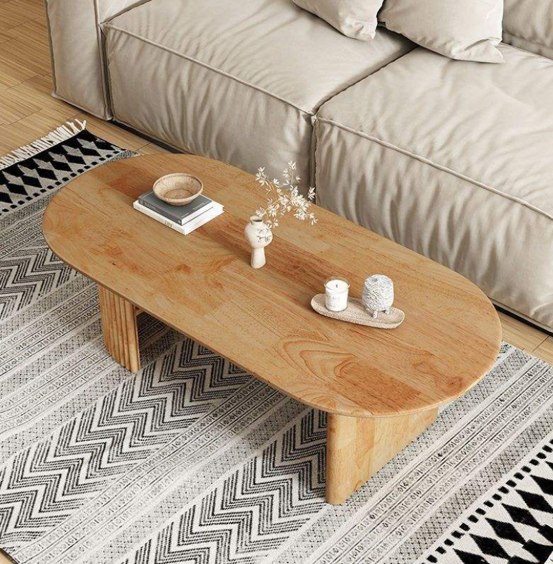 Scandinavian Pill-Shaped Coffee Table with Open Shelf & Fluted Leg - Image 6
