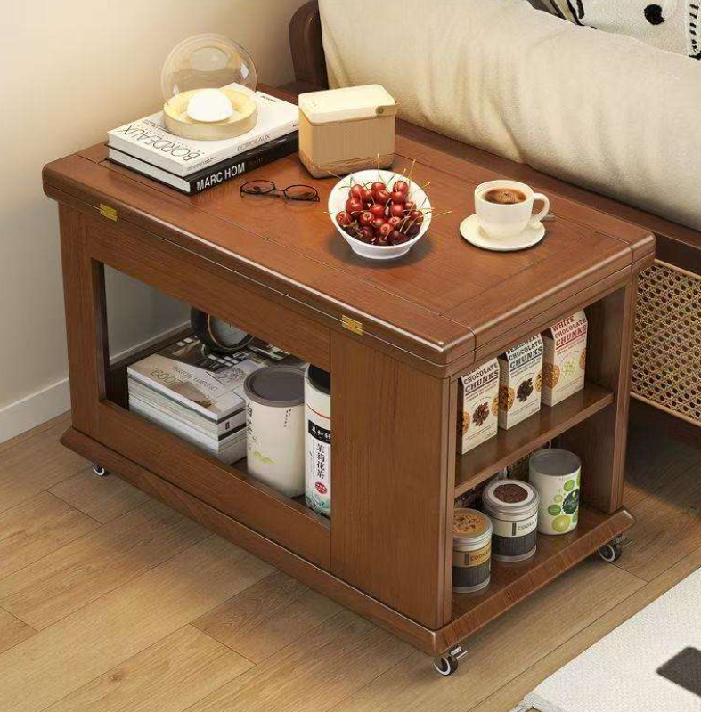 Solid Wood Mobile Coffee Table with Sliding Top & Hidden Storage - Image 2
