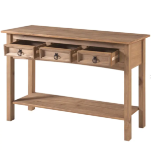 Solid New Zealand Pine Console Table with 3 Drawers & Vintage Ring Pulls
