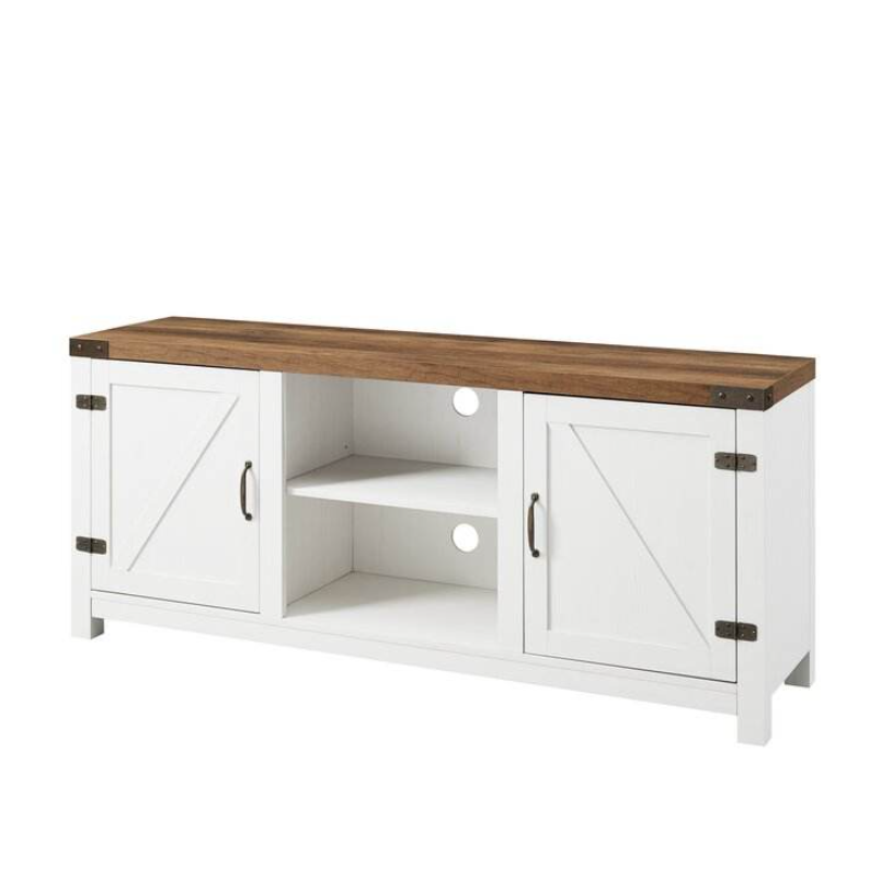 Farmhouse Industrial TV Stand with X-Panel Doors & Metal Accents - Image 2