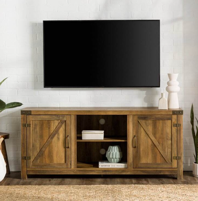 Farmhouse Industrial TV Stand with X-Panel Doors & Metal Accents - Image 3