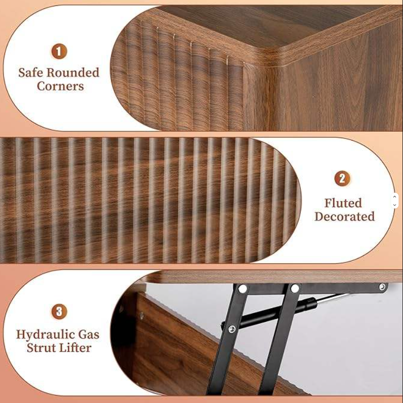 Asymmetrical Lift-Top Coffee Table with Open Shelf & Hidden Storage - Image 2