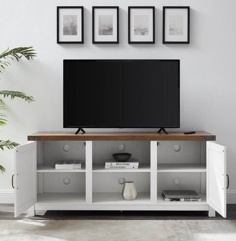 Farmhouse Industrial TV Stand with X-Panel Doors & Metal Accents - Image 6