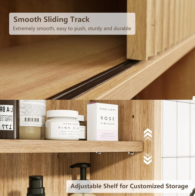 Wall-Mounted Oak Storage Cabinet with Sliding Door & Adjustable Shelves - Image 5