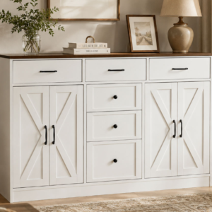 Farmhouse Buffet Sideboard with X-Panel Doors, 3 Drawers & Walnut Top