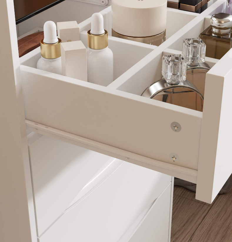 Space-Saving Vanity Desk with Flip-Up LED Mirror & Storage Stool - Image 2