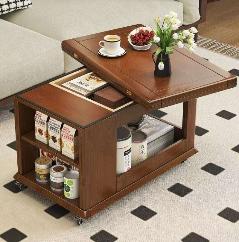 Solid Wood Mobile Coffee Table with Sliding Top & Hidden Storage - Image 3