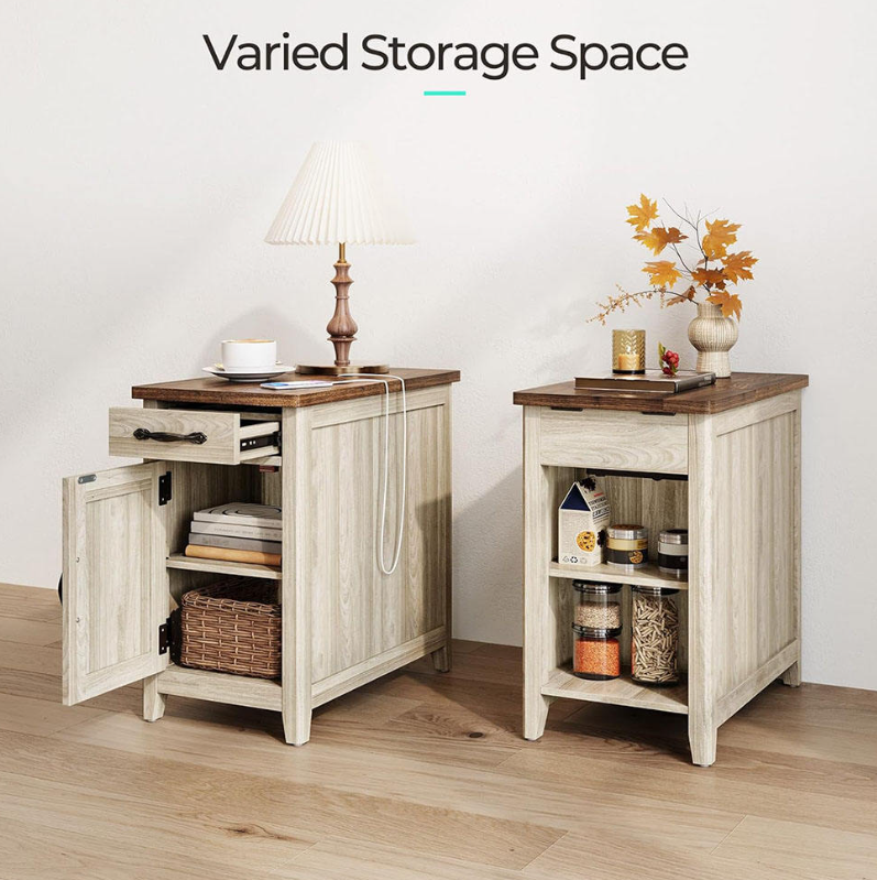Farmhouse End Table with Charging Station & Detachable Cup Holder Drawer - Image 4