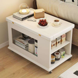 Solid Wood Mobile Coffee Table with Sliding Top & Hidden Storage