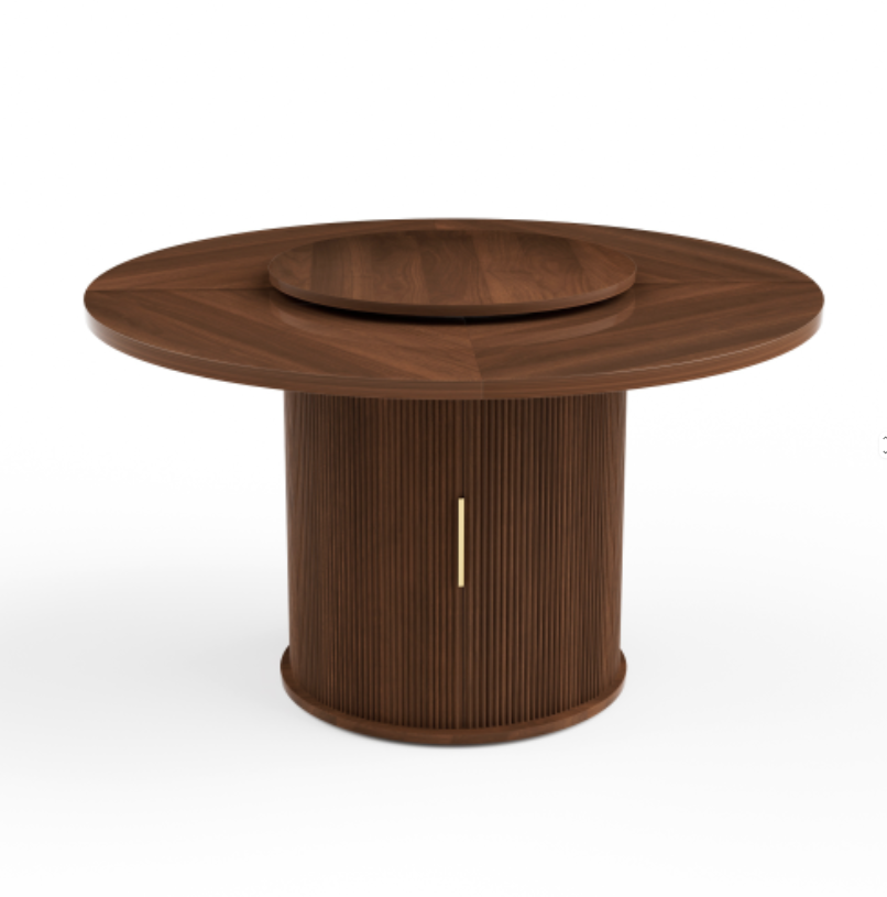 Round Dining Table with Lazy Susan Turntable & Cylindrical Storage Base - Image 2