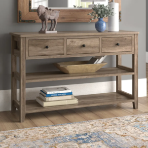 Rustic Console Table with 3 Drawers & 2-Tier Open Shelves