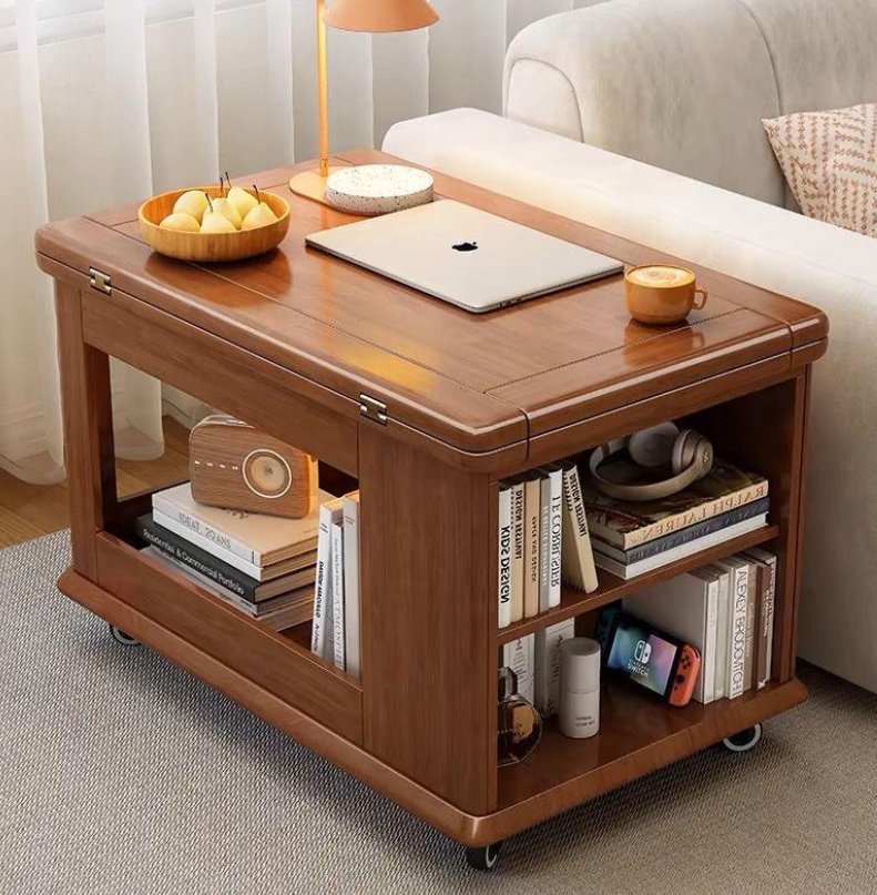 Solid Wood Mobile Coffee Table with Sliding Top & Hidden Storage - Image 7