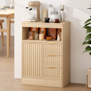 Modern Fluted Sideboard with Divided Drawers & Anti-Tip Safety Design
