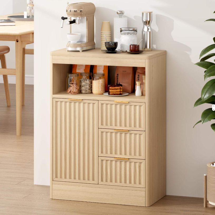 Modern Fluted Sideboard with Divided Drawers & Anti-Tip Safety Design