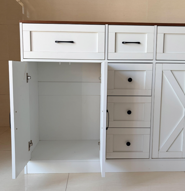 Farmhouse Buffet Sideboard with X-Panel Doors, 3 Drawers & Walnut Top - Image 3