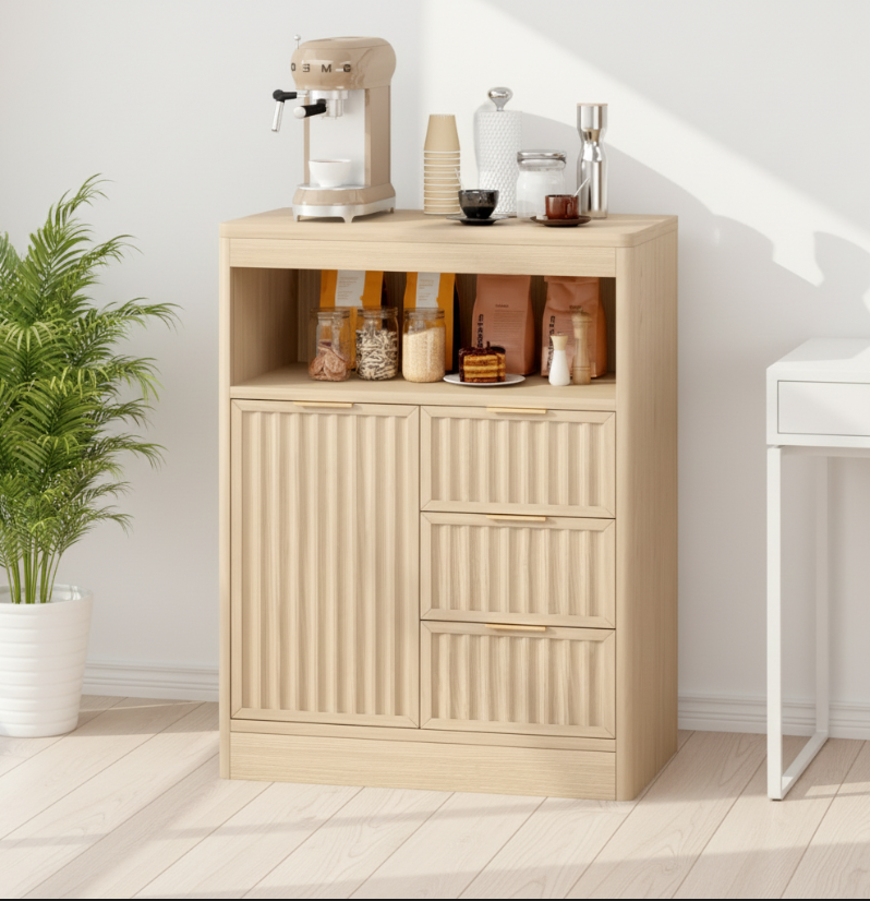 Modern Fluted Sideboard with Divided Drawers & Anti-Tip Safety Design - Image 3