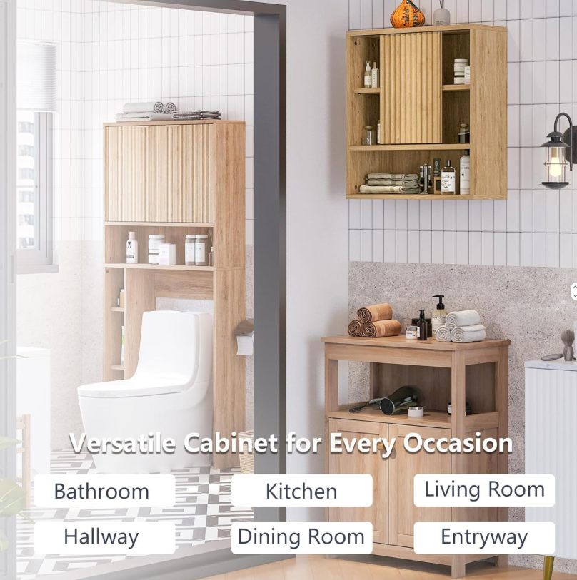 Wall-Mounted Oak Storage Cabinet with Sliding Door & Adjustable Shelves - Image 3