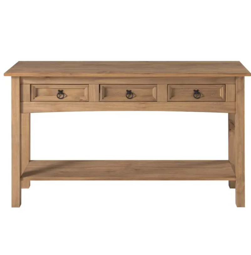 Solid New Zealand Pine Console Table with 3 Drawers & Vintage Ring Pulls - Image 7