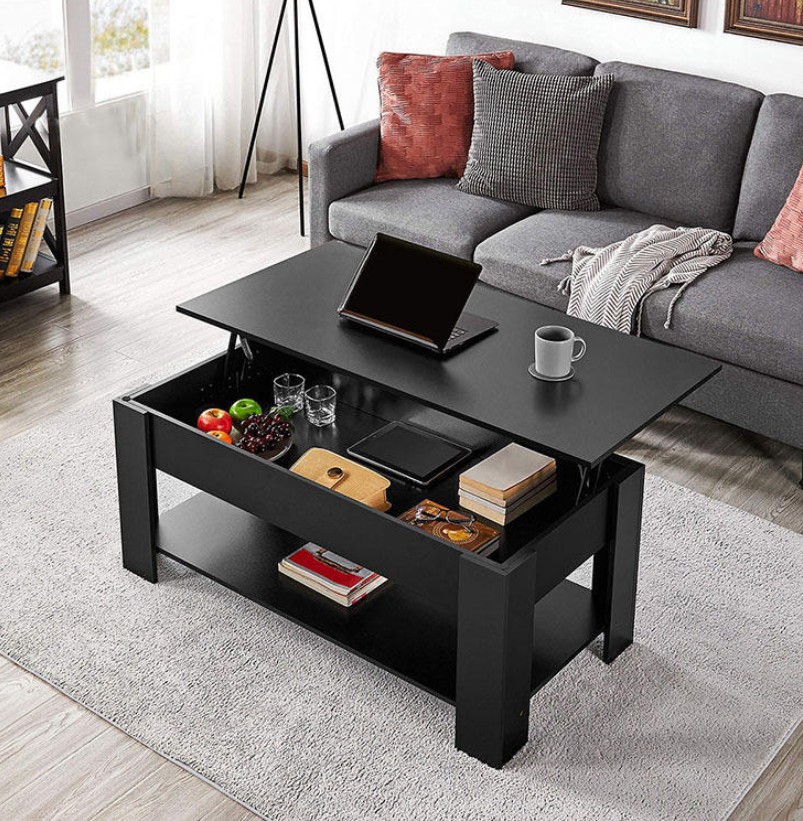 Classic Lift-Top Coffee Table with Spring Support & Open Bottom Shelf