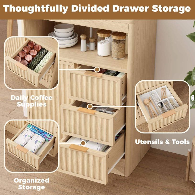 Modern Fluted Sideboard with Divided Drawers & Anti-Tip Safety Design - Image 2