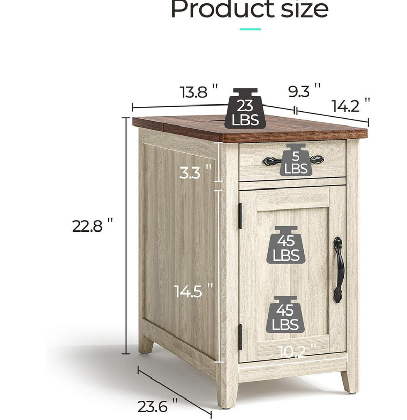 Farmhouse End Table with Charging Station & Detachable Cup Holder Drawer - Image 2