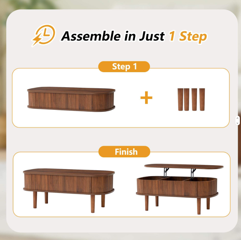 Walnut Lift-Top Coffee Table with Hidden Storage & Flat-Pack Design - Image 5
