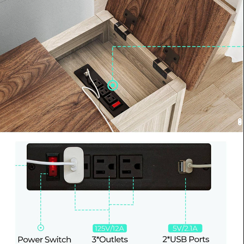 Farmhouse End Table with Charging Station & Detachable Cup Holder Drawer - Image 3