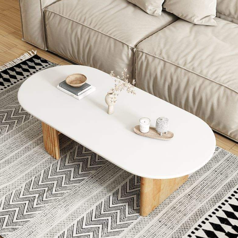 Scandinavian Pill-Shaped Coffee Table with Open Shelf & Fluted Leg - Image 7