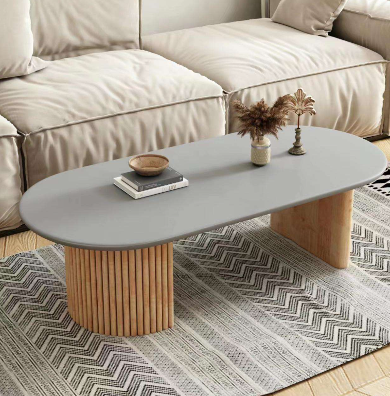 Scandinavian Pill-Shaped Coffee Table with Open Shelf & Fluted Leg - Image 3