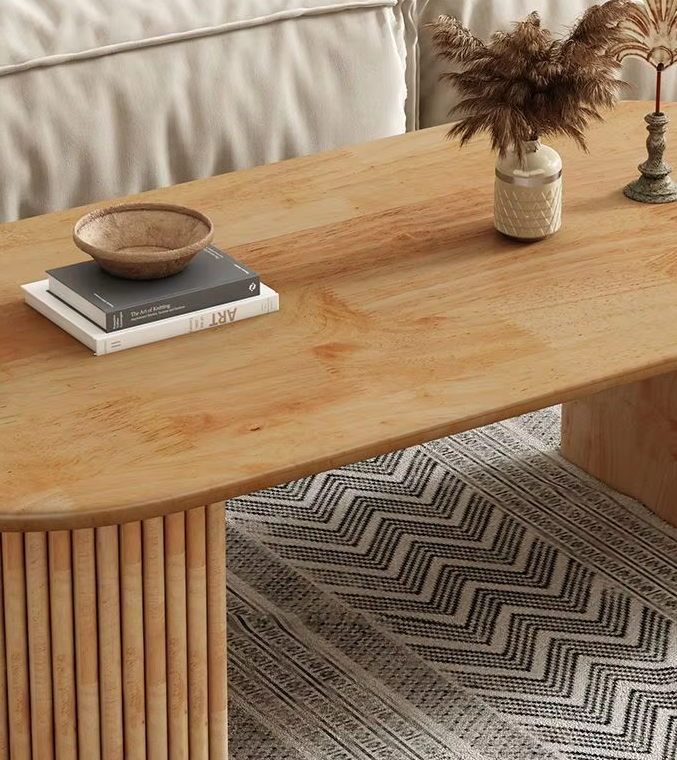 Scandinavian Pill-Shaped Coffee Table with Open Shelf & Fluted Leg - Image 4