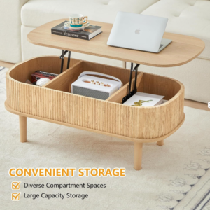 Fluted Lift-Top Coffee Table with Storage Compartments & Pre-Assembled Base