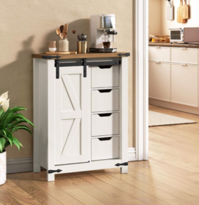 Farmhouse Storage Cabinet with Sliding Barn Door & 4 Drawers