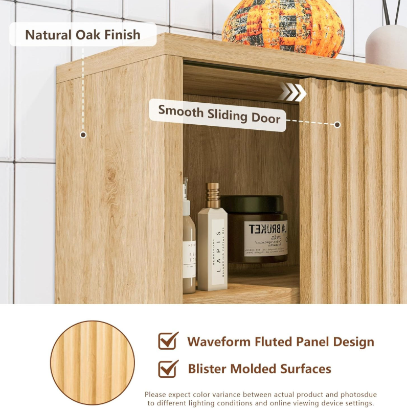 Wall-Mounted Oak Storage Cabinet with Sliding Door & Adjustable Shelves - Image 4